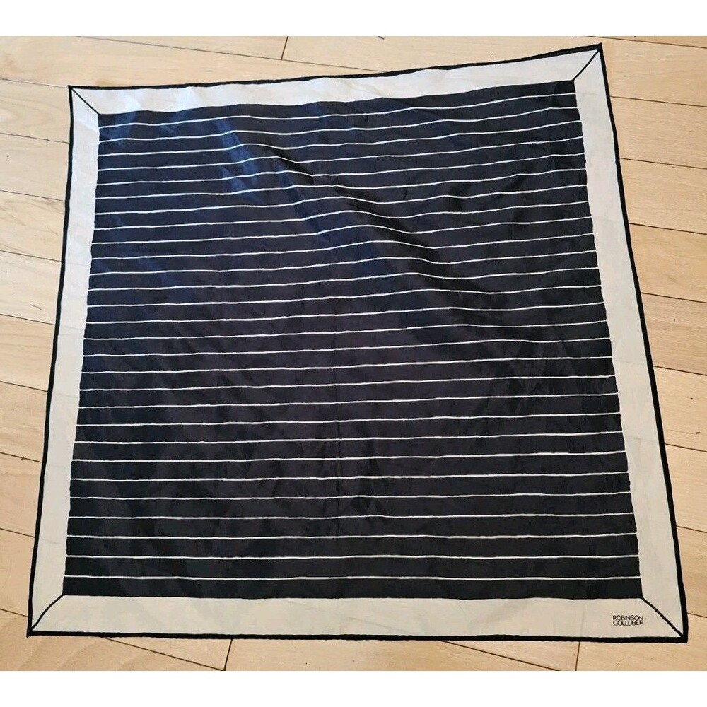 Vintage Robinson Golluber Silk Scarf Black White Striped Square Bandana Neckwear